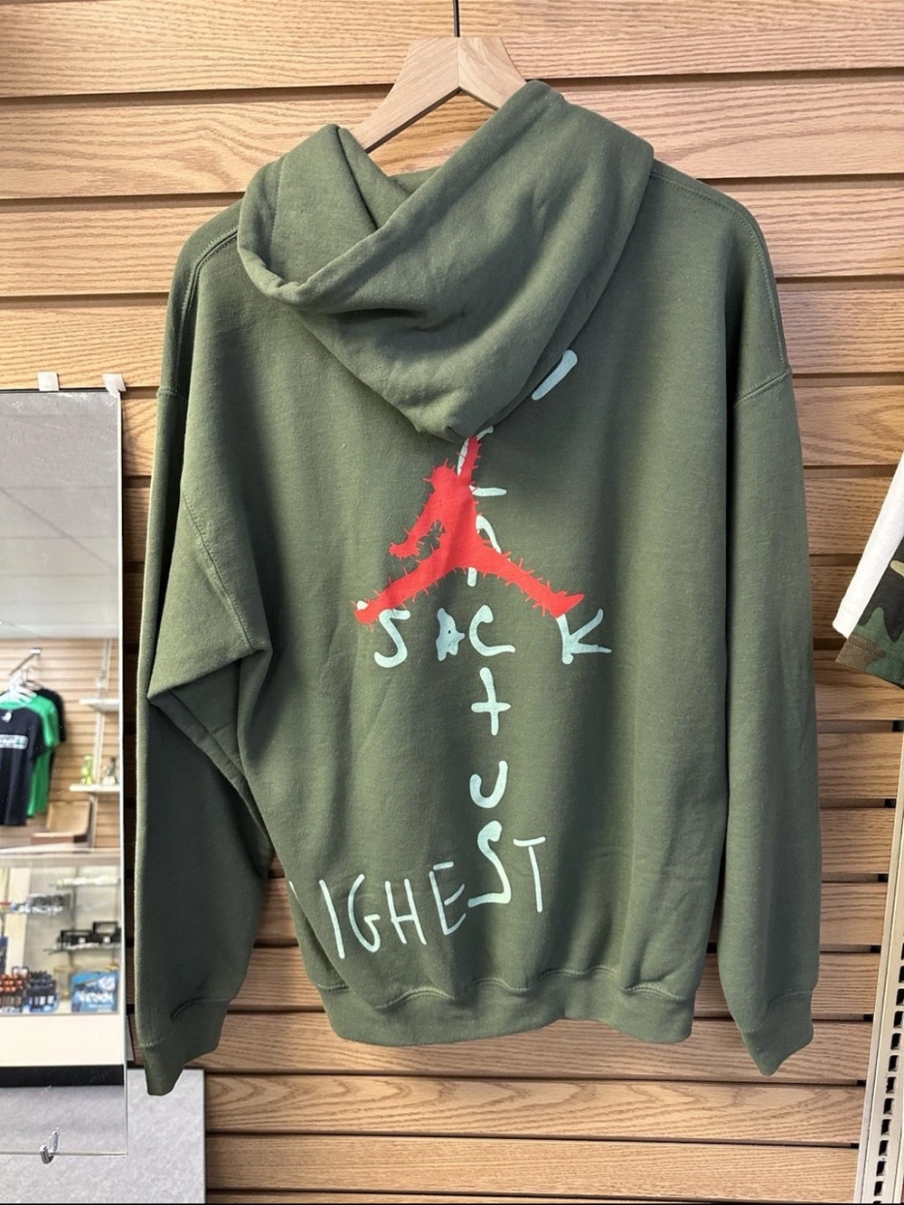 Jordan Olive Green Hoodie with Red Jumpman and Mint Graphics